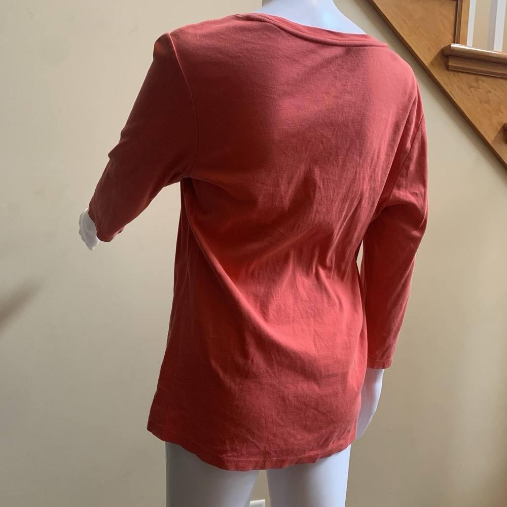 L.L. Bean Women's Top Shirt blue and pinkcoral. Crew Neck 3/4 Sleeve, 100%Cotton - Picture 11 of 16